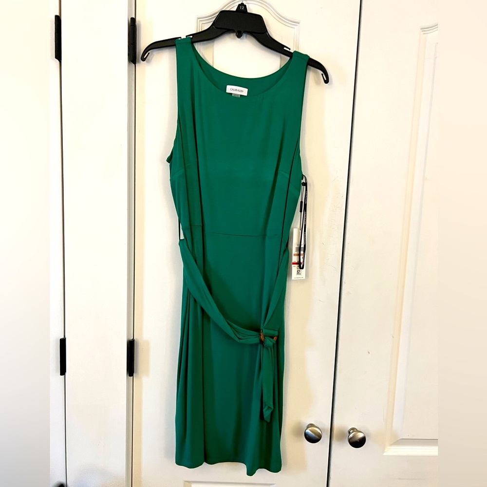 NWT women’s Calvin Klein green dress. Great give the dress with belt. Size 12